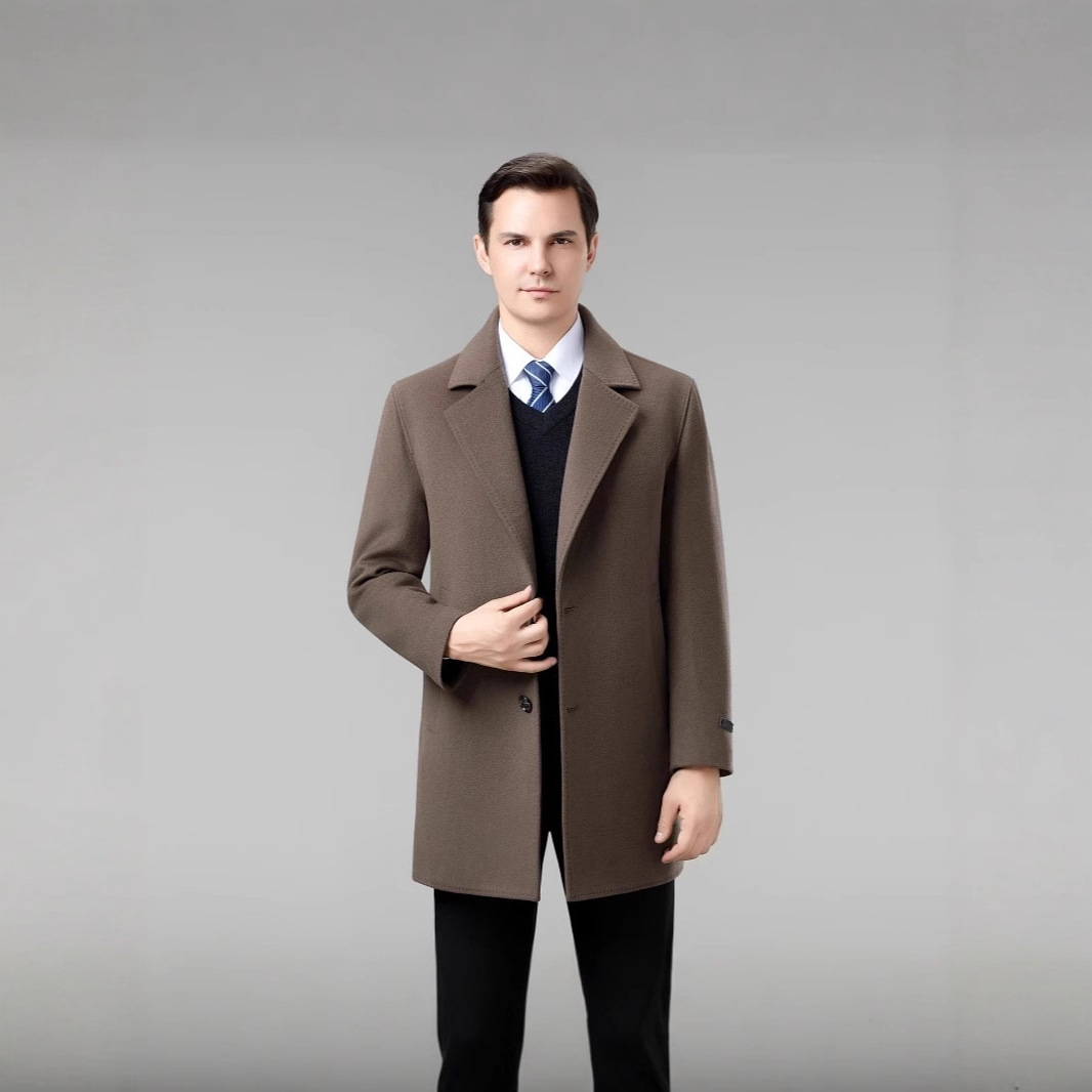 双面羊绒大衣男中长款加厚保暖羽绒内胆外套高端休闲羊毛呢厚风衣