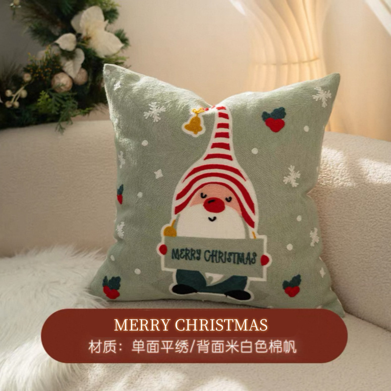 クリスマス枕カバークリスマスツリーインスタイル刺繍アメリカンソファクッションベッドサイドクッション腰枕|undefined