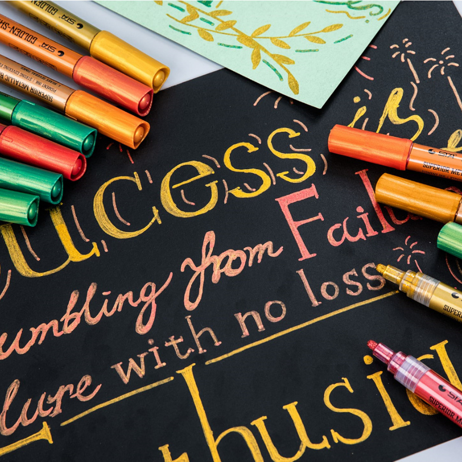 STA 1002 Super Gold marcador acrílico a base de agua de metal pluma de pintura impermeable pintado a mano pluma de firma destacada