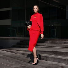 慵懒优雅金属装饰蝙蝠袖针织弹力加大长裙2025秋季女装纯色连衣裙