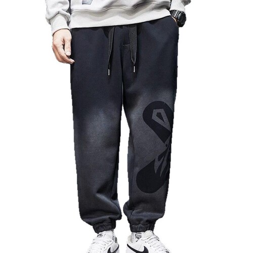 Japanese fashion brand print gradient foot-trimmed sweatpants, men's velvet thick pants, loose large size Harlan casual pants