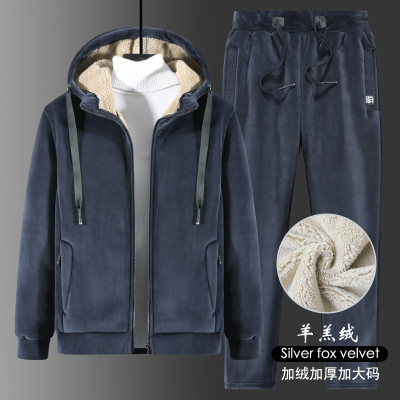 Winter Silver Fox Velvet Suit Men's Hooded Large Size Sweatshirt Middle-Aged and Elderly Plus Velvet Suit Fashion Trendy Casual Wear Manufacturer Winter Silver Fox Velvet Suit Men's Hooded Large Size Sweatshirt Middle-Aged and Elderly Plus Velvet Suit Fashion Trendy Casual Wear Manufacturer