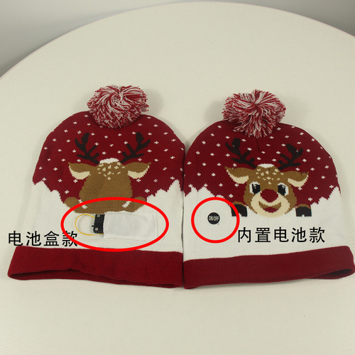 Cross-border festival autumn and winter fashionable Christmas LED light knitted hat party warm adult Christmas hat with fur ball