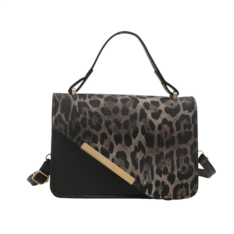 2025 nuevo bolso cuadrado pequeño con estampado de leopardo de color en contraste de moda, cadena simple casual, bolso de mensajero de un solo hombro de gran capacidad, bolso de axila