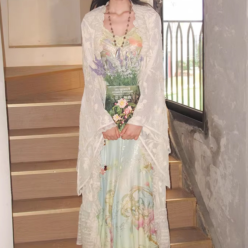 Ofaki "Nong Yu" Plant-Inspired Crochet Lace Patchwork Goddess Long Cardigan 2026 Summer New Collection