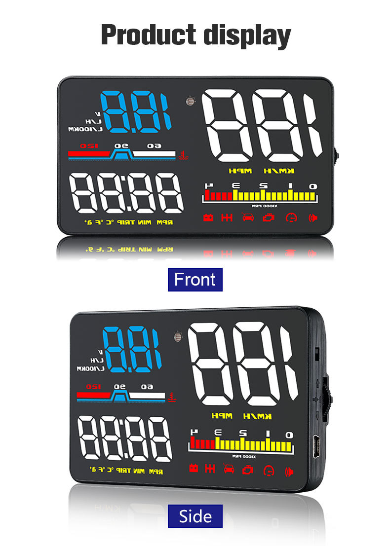 Car Head-Up Display Obd High-Definition Hud Vehicle Head-Up Display Instrument Speedometer Water Temperature Fuel Consumption Meter Cross-Border Exclusive Supply