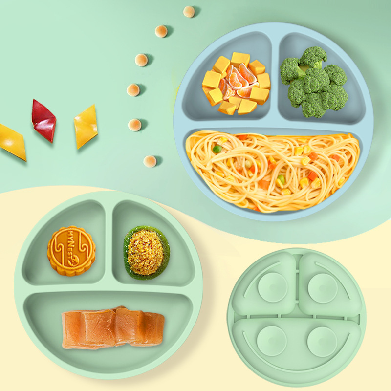 Spot Wholesale Children's Dinner Plates Four Feeding Reinforced Suction Cup Bowls Baby Food Bowls Silicone Tableware for Home Use