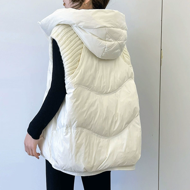 Knitted dress with hood sleevless, down jacket, vest, 2023 collection, duck down