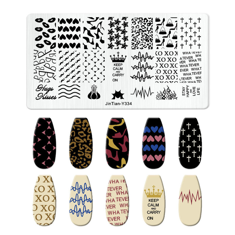 跨境美甲印花板格纹豹纹牛仔纹Nailplate不锈钢指甲复古模板转印|undefined