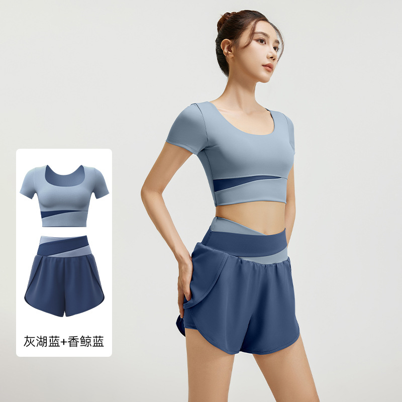 Juyitang verano color matching traje de secado rápido traje de fitness desnudo sensación traje deportivo transpirable traje de yoga Delgado