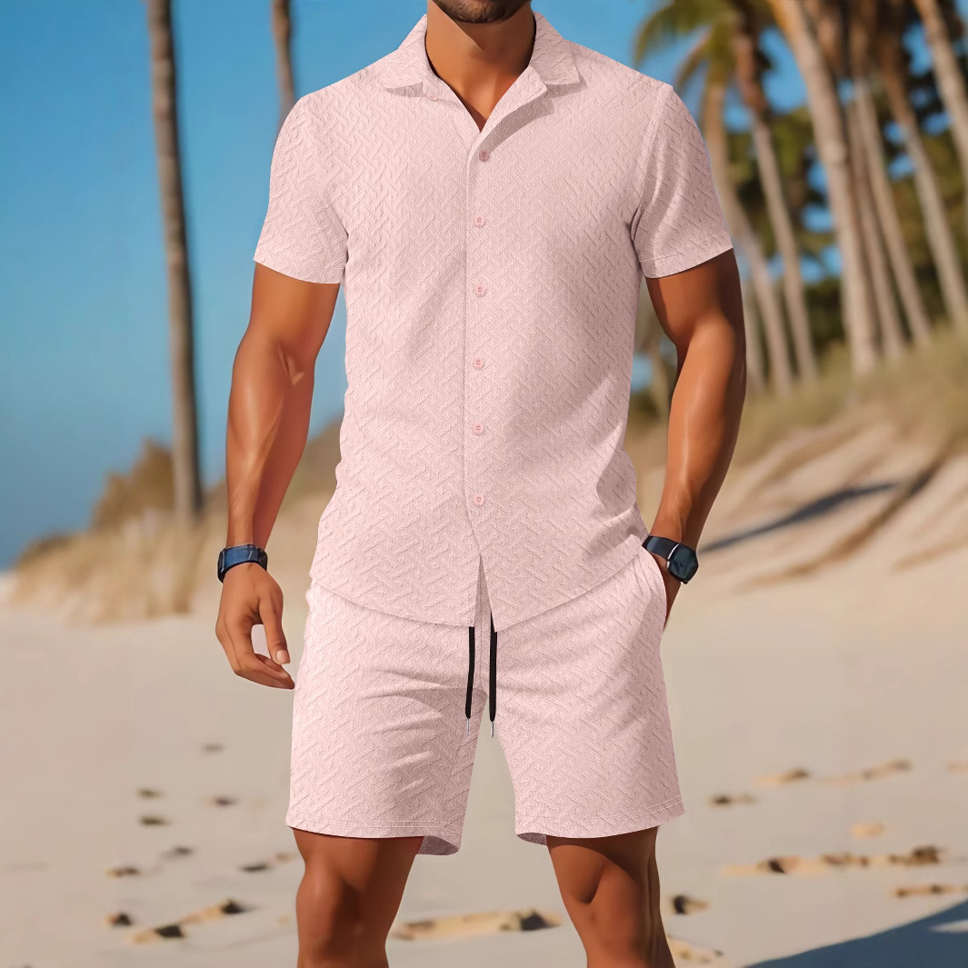 Lässiges Kurzarmhemd- und Shorts-Set für Herren – Sommer-Outfit aus atmungsaktiver Baumwollmischung mit kontrastierendem Farbdesign, S/M/L/XL/XXL_voghion.com