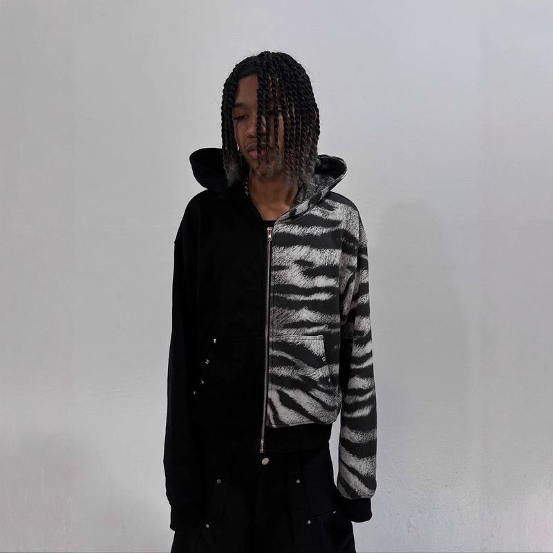 Independent Website Fashion Zebra Print Element Casual Printed Versatile Zipper Niche Hooded Loose Sweatshirt Jacket
