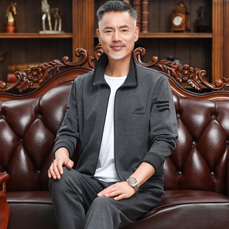 Middle-aged and elderly men's new father spring and autumn two-piece leisure sports suit lapel grandpa clothes wholesale