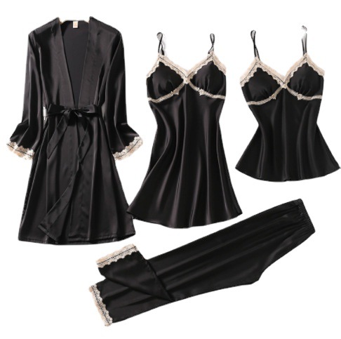 GraceChic Europäisch-Amerikanisches Außenhandels-Damen-Frühlings- und Sommer-Vierteiler-Set Sexy Camisole Nachthemd Morgenmantel Loungewear Alle_voghion.com