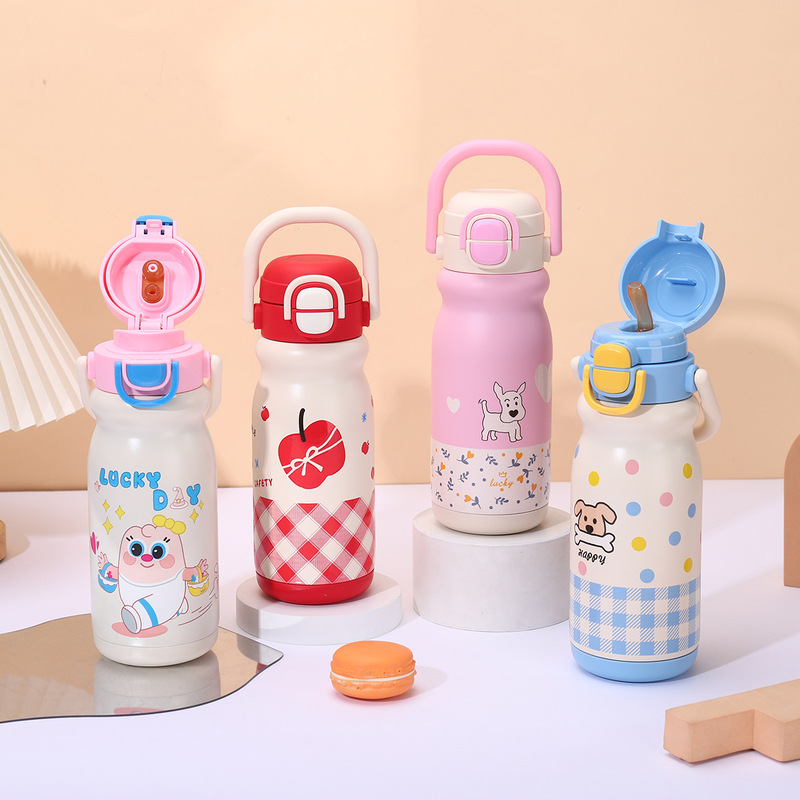 新しい 316 断熱カップ漫画かわいいダブルドリンクハンドルポータブルポット屋外ポータブルカップ高価値ストローカップ|undefined