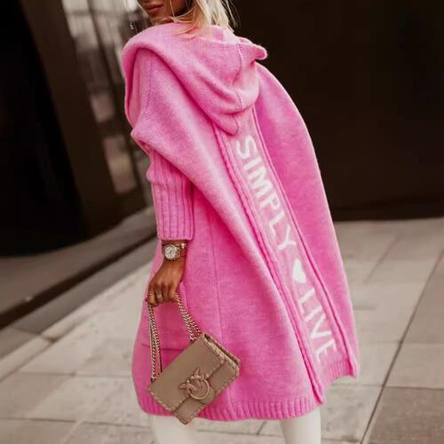 Long sleeve open-neck hooded sweater with letter cashmere relaxed knitting outerwear for autumn and winter new items