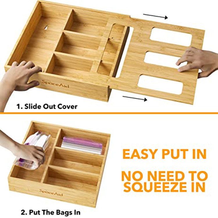 Kitchen Drawer Food Bag Storage Box Storage Bag Holder Dispenser Wall-Mounted Food Bag Extraction Storage Organizer Home
