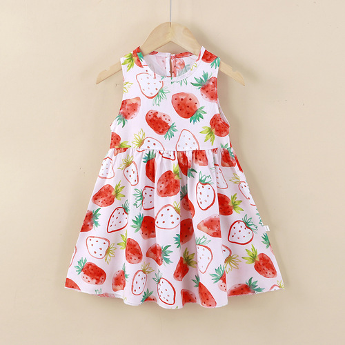 Ladies' Summer New Rayon Dress with Floral Print Princess V-Neck Dress, Korean Style Girls' Skirts for Kids