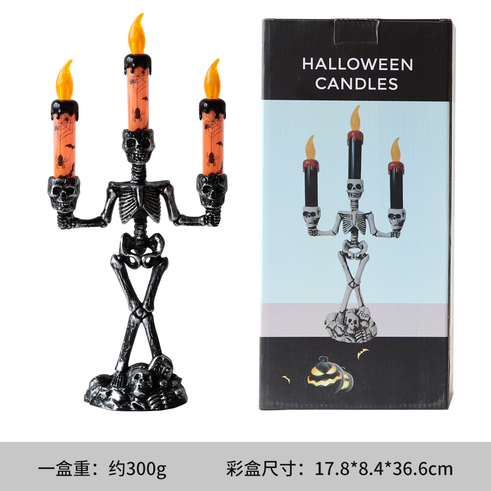 Candelabro esqueleto de Halloween Linternas Festival de fantasmas Accesorios de decoración de terror Lámpara de calabaza Decoración de calavera Lámpara de vela electrónica LED