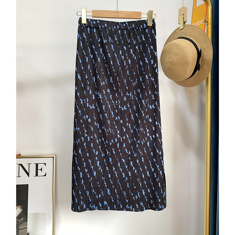 2026 Summer New High-Waisted Pleated Tie-Dye Printed Elastic Waist Mid-Length Skirt with Side Slits Floral Print Women's Skirt 2026 Summer New High-Waisted Pleated Tie-Dye Printed Elastic Waist Mid-Length Skirt with Side Slits Floral Print Women's Skirt