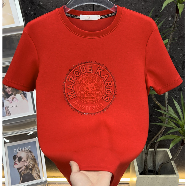 2024 M's of the Loong New Thicked Air Layer Fashion Hot Drill True Name Year Red Short Sleeve Early Spring T-shirt_voghion.com