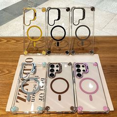 Samsung S25Ultra 磁気電話ケース s24u 金属レンズホルダー Galaxy 四隅エアバッグ落下防止に適しています。