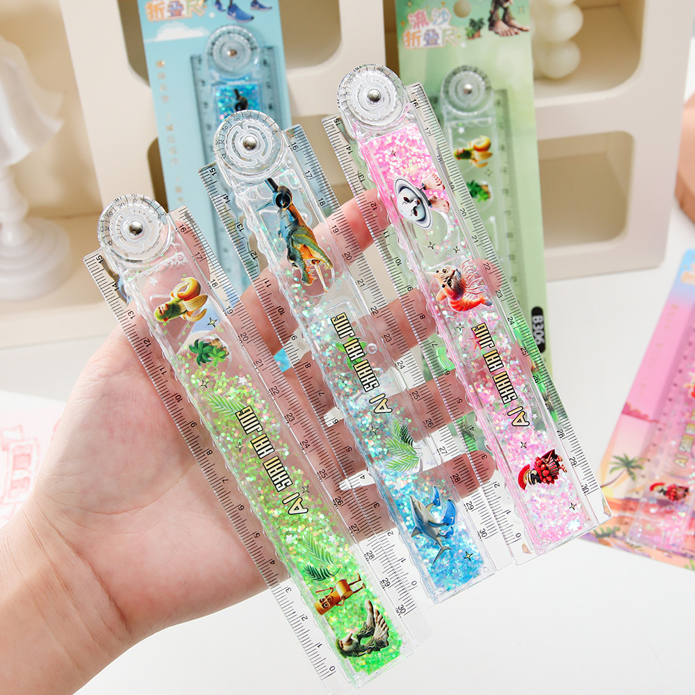 dibujos animados plegables reglas de arena flotante montañas y mares en reglas de aceite 30cm de medición de rotación pintura reglas rectas estudiantes de papelería