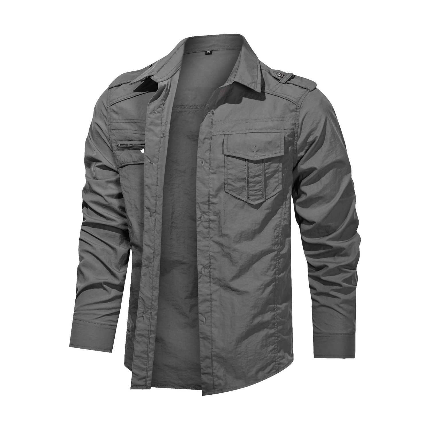 Nuova tendenza abbigliamento da lavoro multitasche a maniche lunghe da uomo sottile autunno 2024 ad asciugatura rapida_voghion.com