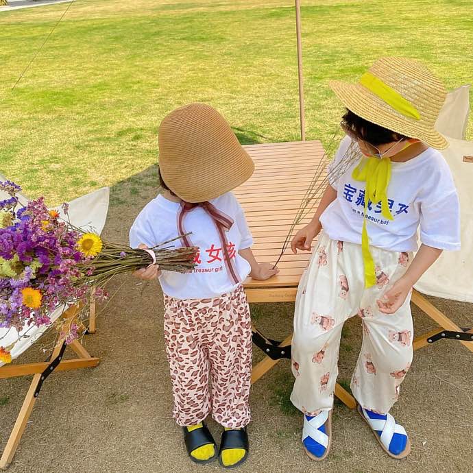 2021夏款冰絲棉涼涼褲 兒童卡通多色米奇小熊豹紋男女童冰涼神褲