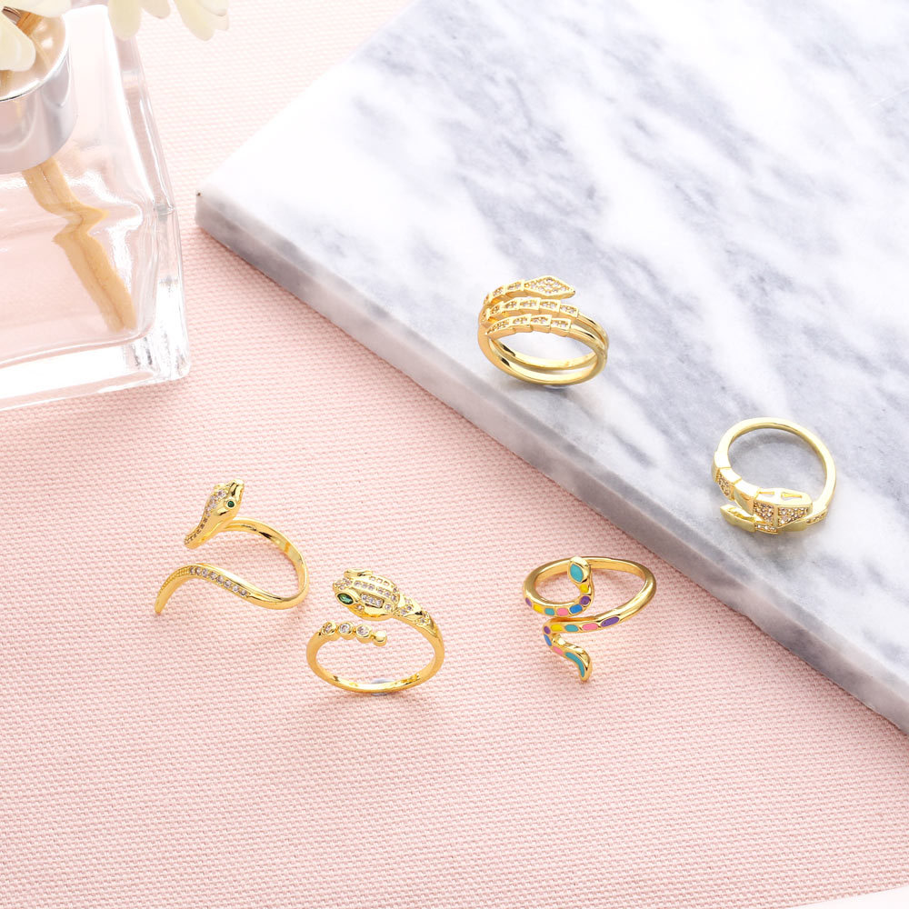 opening ring zircon snake ring tide snake bone index finger ring