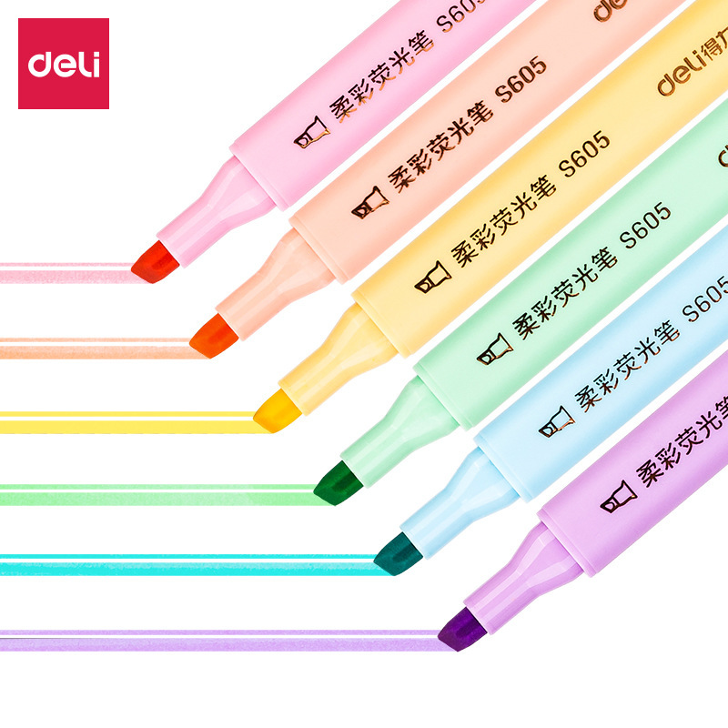 Deli S605 Soft Color Highlighter 6-color Student Stroke Key Marker Children's Triangle Pen Macaron Color Deli S605 Soft Color Highlighter 6-color Student Stroke Key Marker Children's Triangle Pen Macaron Color