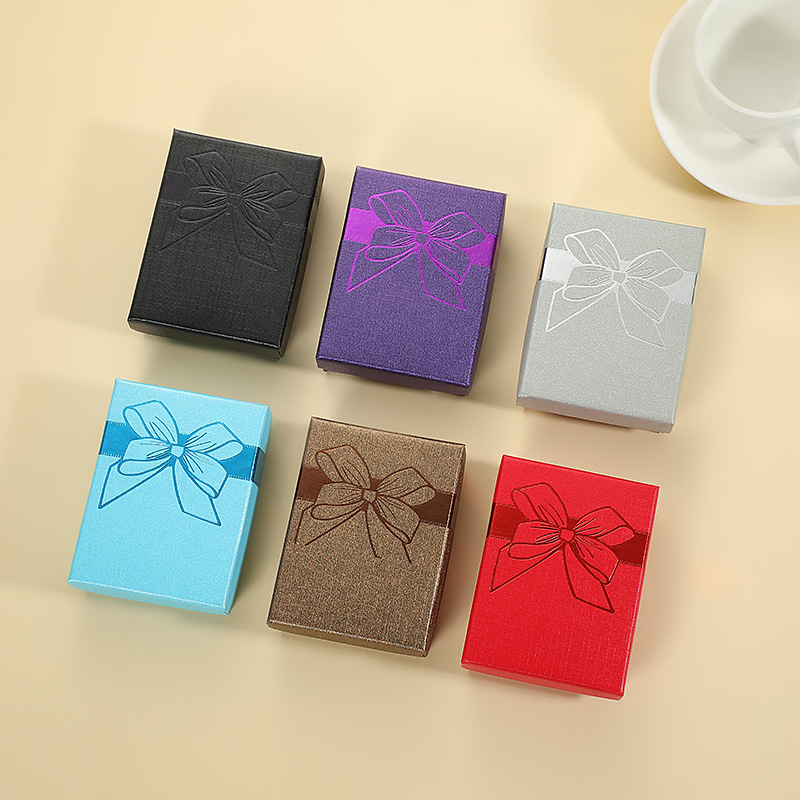 新款硬纸板方形天地盖礼品包装盒 蝴蝶结烫金工艺珠宝首饰盒礼盒