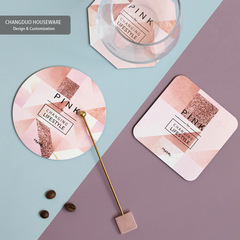 Ins-style pink crystal stainless steel metal coaster heat-insulating tea set tray, nail art stand, restaurant supplies