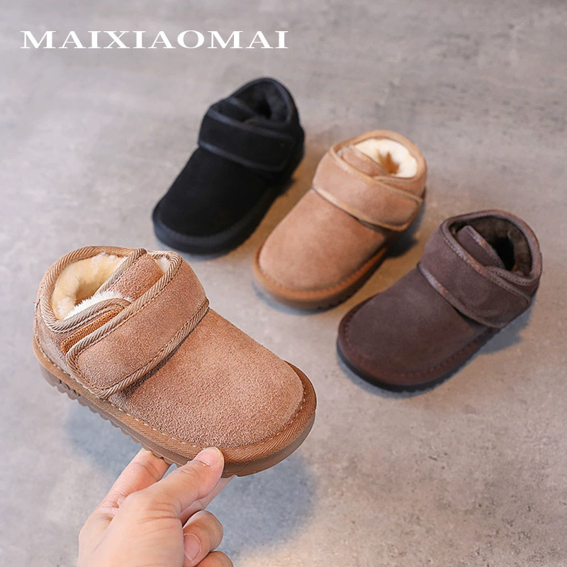 迈小迈 Winter children's shoes, keep warm boots for men and women, genuine leather, Korean style