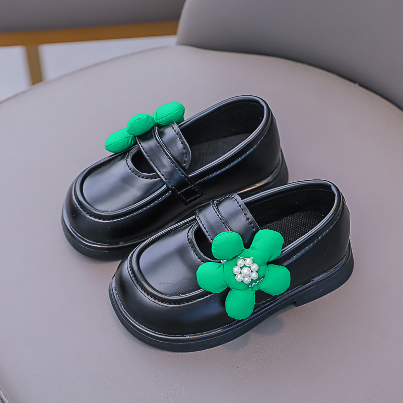 Zapatos de cuero pequeños para niña, zapatos de princesa de estilo preppy, planos de flores para niña pequeña y mediana, otoño 2024