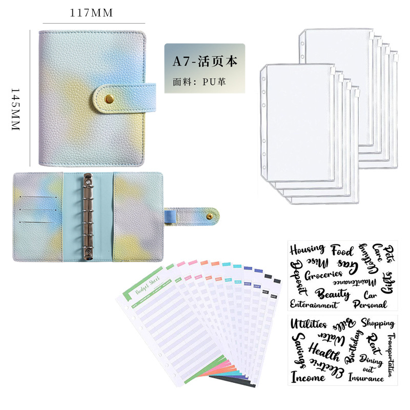 En stock transfronterizo A6 macaron cuaderno color mágico Etiqueta de papel de la perla PU libro de mano A7 libro de hojas sueltas libro de presupuesto en efectivo