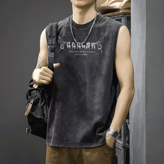 夏季宽松无袖T恤时尚个性潮流潮牌打底衫宽肩背心舒适痞帅设计感