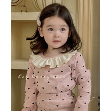 大小卷24新款女童宝宝韩版荷叶领家居服套装春秋冬款睡衣儿童款