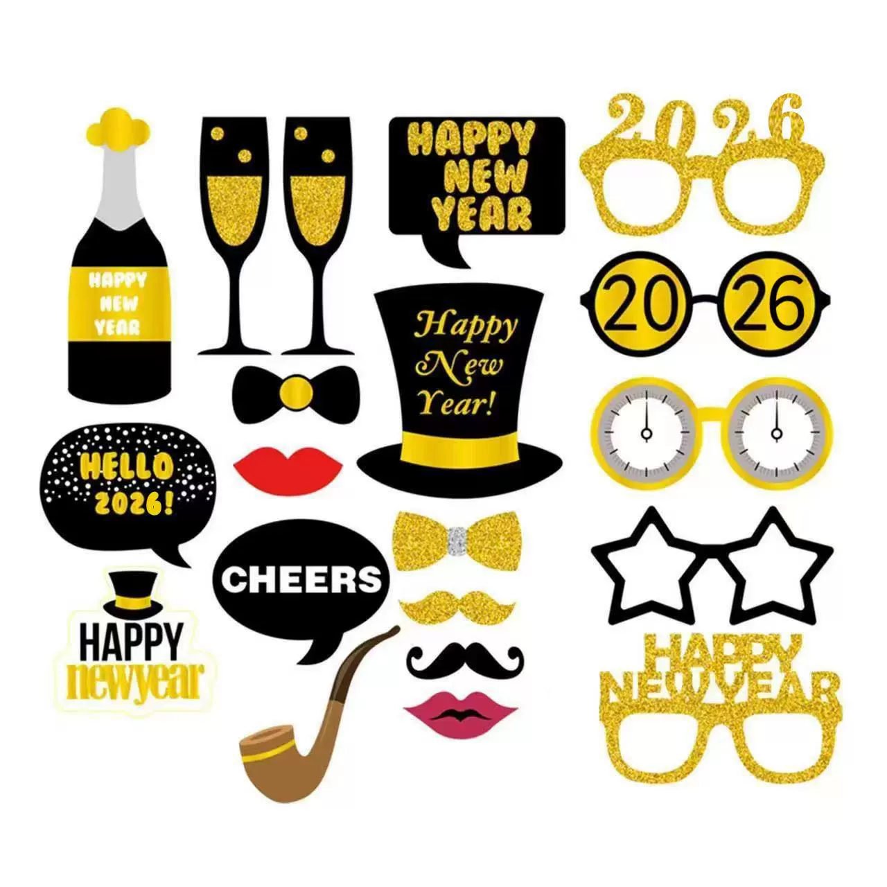 Набор из 20 предметов для фотозоны на новогоднюю вечеринку 2026: забавные реквизиты для фотосессий с эффектом порошка, украшения для праздника