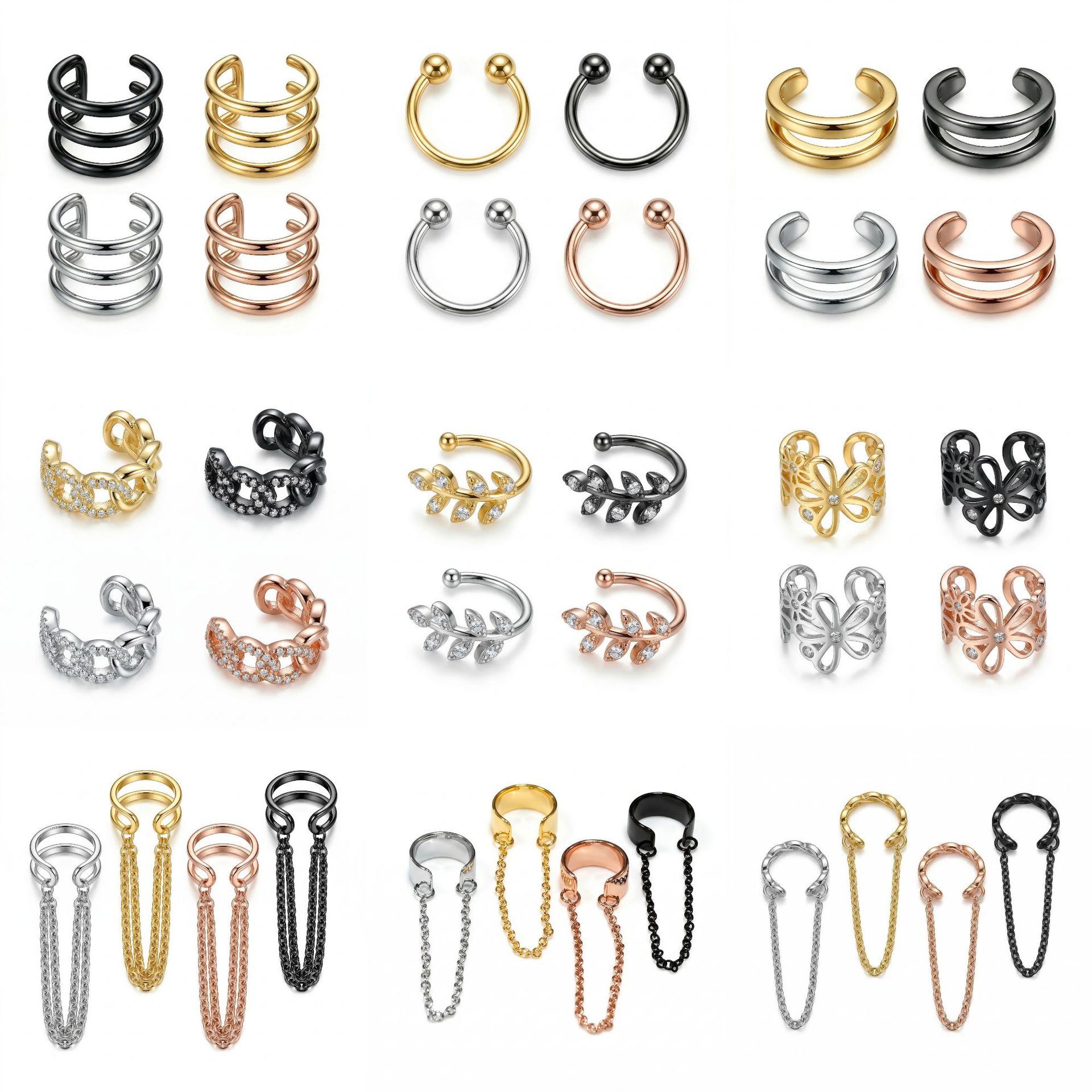 1688 In-Stock Direct Shipping Foreign Trade Hot-Selling Copper Micro-Inlaid Zircon C-Shaped Versatile Ear Cuff Non-Pierced European and American Style Earrings