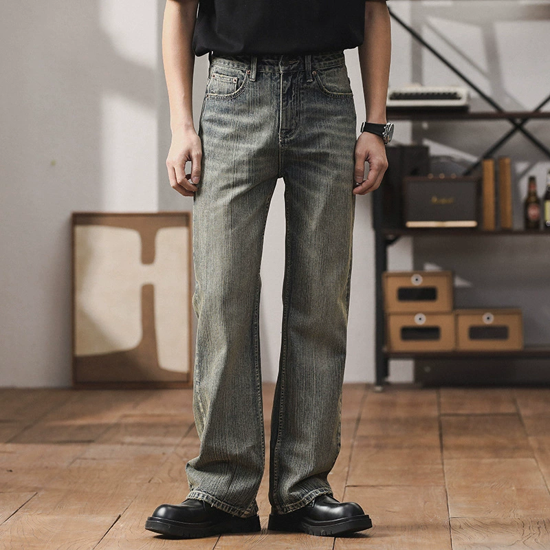 Ins Chaoyo на открытом воздухе старые микро-джинсы мужские свободные высокие уличные расклешенные брюки молодежные широкие брюки