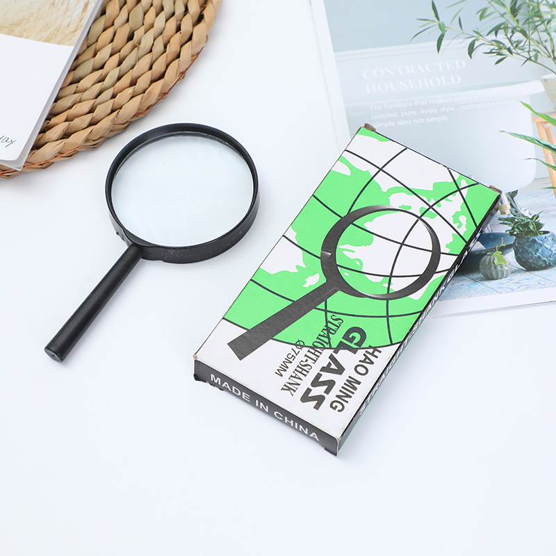 75mm放大镜老人阅读放大镜 便携式手持黑柄放大镜  2元批发