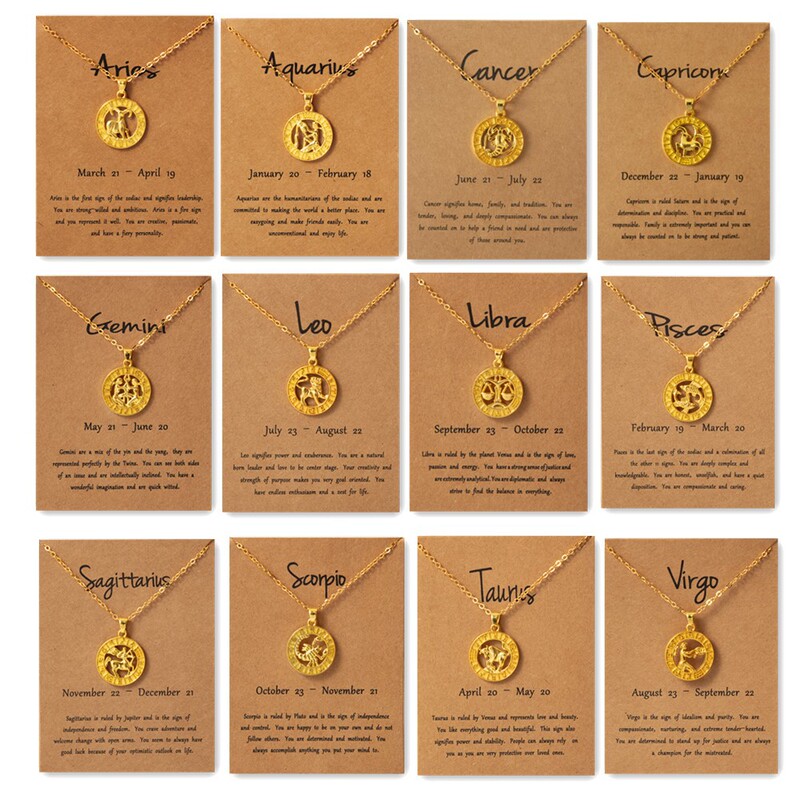 Cross-Border Amazon Wish 12 Zodiac Signs 3D Image Pendant Necklace Ins In-Stock Zodiac Card Clavicle Chain