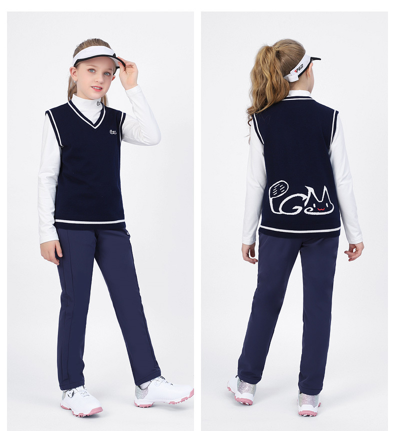 Áo vest len golf nữ trẻ em PGM mùa thu đông, form thoải mái ấm áp — Áo vest len yf418 Màu Đỏ, Áo vest len yf418 màu trắng, Áo vest len yf418 màu xanh nước biển chi tiết 7