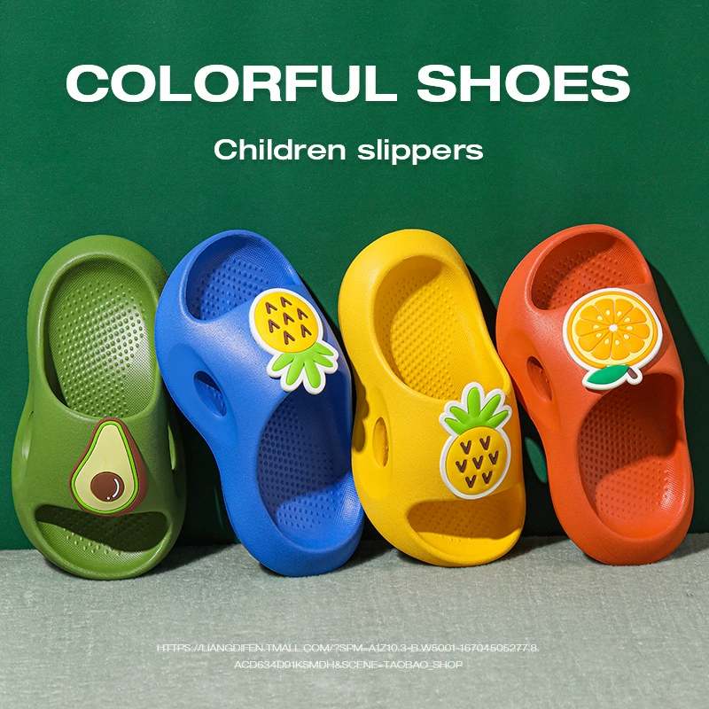Детские тапочки, летние домашние тапочки для девочек, Нескользящие Детские тапочки с мягкой подошвой и фруктами для мальчиков оптом