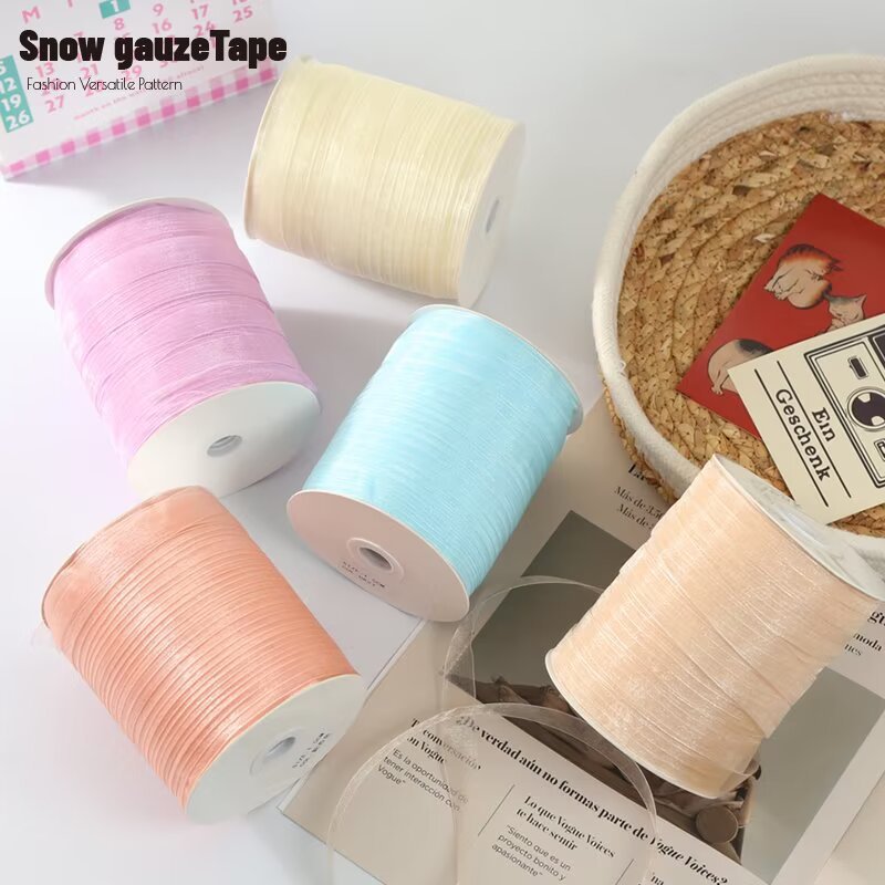雪纺纱带1.5cmDIY钩帽丝带透明装饰蝴蝶结雪纱编帽子的线发饰大卷