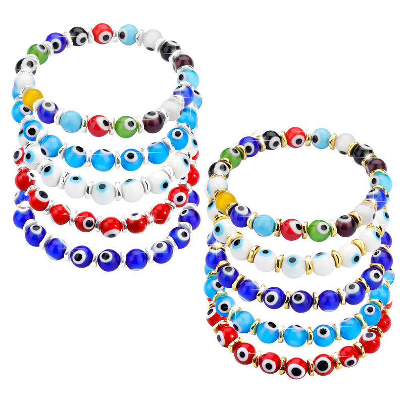 European and American Popular Ethnic Style Evil Hamsa Glass Eye Beaded Bracelet Women's High-End Bead Bracelet Jewelry