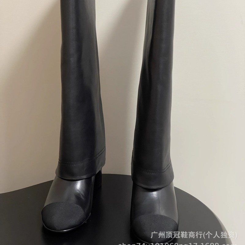 小香风裤管靴女高跟2025春秋新款真皮百搭高筒靴中筒短靴粗跟单靴|undefined
