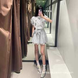 韩系衬衫条纹连衣裙子女夏季年新款感小个子收腰显瘦短裙