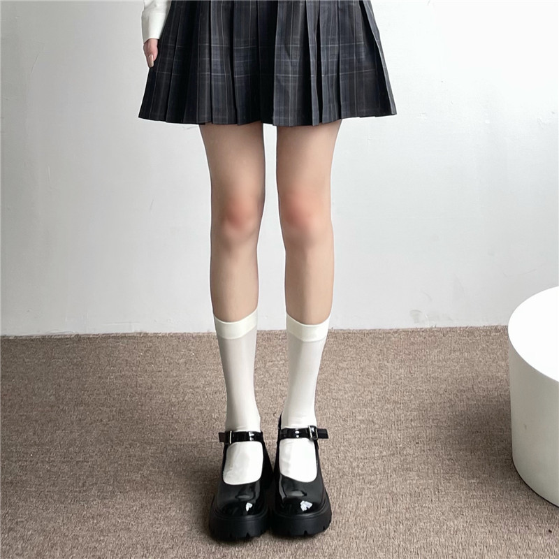 膝の靴下のミルクの白い春夏のストッキングjkの薄いタイプの白いストッキングの圧力のやせている足の高い靴下はやせている美の太ももの靴下を現します。|undefined
